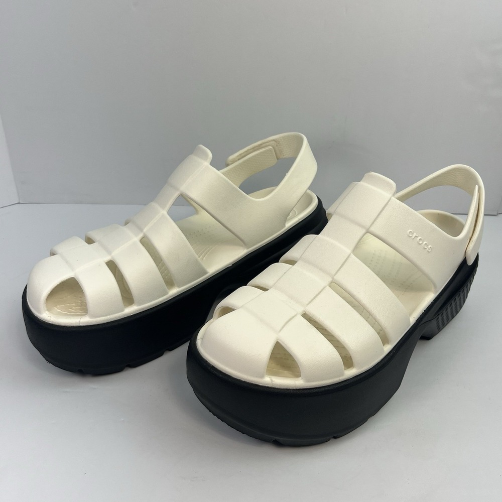 Crocs Stomp Fisherman Platform Sandals Women's Size 11 Men's 9 Chalk White Black
